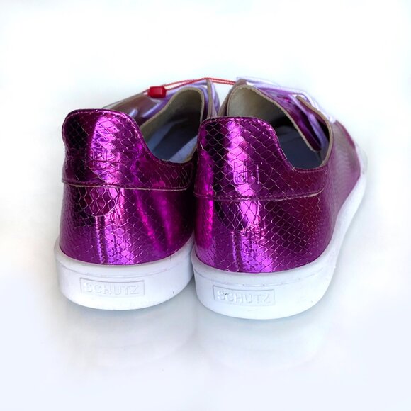 SCHUTZ *NEW Women's Ofelia Leather Sneakers 9B Lace Up Metallic Snakeskin Pink - Picture 5 of 6